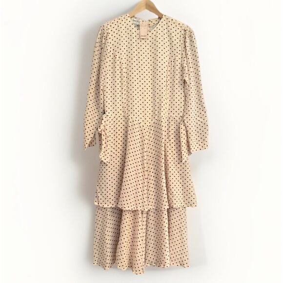 NWT 1980s Neiman Marcus Silk Polka Dot Dress Hong Kong ~ Size 6 ~ Tiered Ruffle - Picture 1 of 10